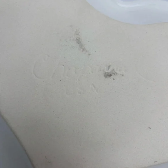 Vintage Chaparral Pottery Heart Shaped Baking Dish White Blue Trim Apples - Picture 2 of 4